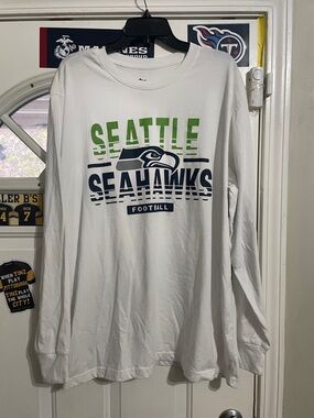 NFL Seattle Seahawks White Long Sleeve Shirt with Green and Navy Logo